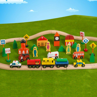 儿童百变情景城市积木木制磁性益智交通，场景汽车积木宝宝玩具