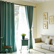 地中海美式韩式田园素色纯色遮光帘工程帘遮光布客厅窗帘