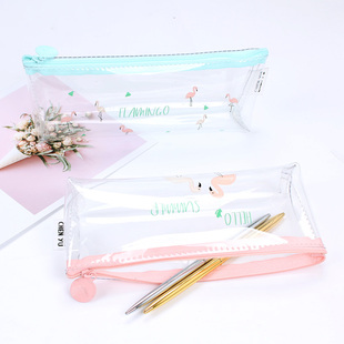 韩版创意小清新女生铅笔袋 透明火烈鸟笔袋大容量简约学生文具袋