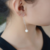 天然淡水正圆强光珍珠长款耳环，耳饰品耳线女925银耳坠耳链