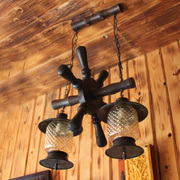 欧式铁艺地中海复古实木吊灯美式乡村仿古餐厅灯个性创意酒吧灯