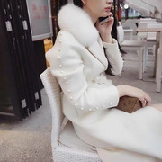 2018韩国过膝羊绒大衣中长款狐狸毛领显瘦气质白色羊毛外套女
