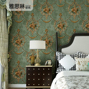复古美式墙纸绿色田园大花，无纺布欧式壁纸奢华客厅，卧室背景高级感