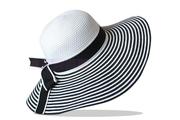 草帽女夏天遮阳帽韩版防晒帽黑白条纹，大沿可折叠太阳帽沙滩帽女帽
