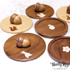 日本手工胡桃实木质贝壳木象嵌兔子松鼠头橡果职人茶杯垫马克杯盖