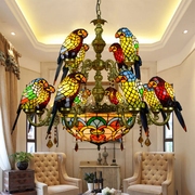 欧琈蒂凡尼彩色玻璃复古鹦鹉吊灯美式田园客厅酒吧别墅多头琉璃灯