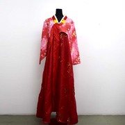 8成新韩版女式古装长袖花朵红色高腰后拉链写真服装腰96HH1063