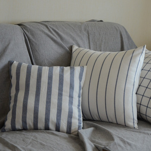 北欧简约现代蓝白色格子条纹沙发纯棉抱枕套靠垫套靠包套靠枕套