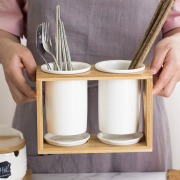 東都舘 竹制筷子筒陶瓷筷笼 日式创意筷子盒 家用防霉沥水筷子架