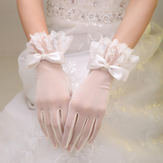 2023秋冬季蕾丝花边新娘白色，红色婚纱礼服，结婚短款手套女韩式