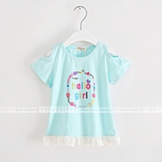 女童短袖t恤夏季韩版儿童短袖t恤小香肩花边裙摆上衣100/110cm高