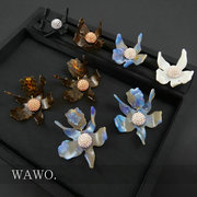 wawo欧美外贸原单高端大牌打标夸张唯美花朵耳夹戒指