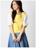 7折日本beradiance春夏，刺绣蕾丝五分袖小方领黄色，t恤女上衣