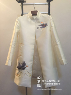 中国风原创设计中式绣花立领，中长款开襟上衣，女装外套披风棉袄
