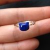 天然玉石青金石小猫戒指指环，纯银戒指可调节圈口