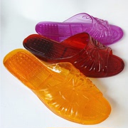 夏季果冻平跟塑胶料女士，居家厚底耐磨防滑浴室，透明水晶妈妈凉拖鞋