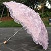 蕾丝刺绣花亮片黑胶，二折防紫外线遮阳太阳伞公主晴雨伞洋伞粉红色