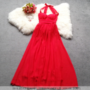 系带连衣裙女无袖雪纺长裙子韩版聚会日常可穿新娘小礼服长款2382