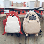 韩版可爱卡通动物灯芯绒学生情侣男女原宿双肩包书包背包