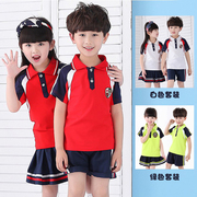 夏季校服男女童短袖套装六一班服户外运动服，幼儿园园服红色白色绿