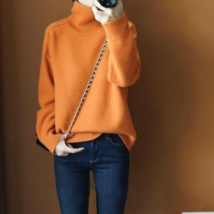 反季太爱！耀眼的一件橘色羊毛衣！时尚保暖高领针织衫