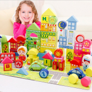 拼搭积木儿童玩具160pcs学习城市交通木制积木益智玩具