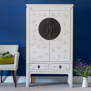 新中式家具手绘复古松木衣柜，2屉2门储物柜仿古实木衣柜双门衣柜