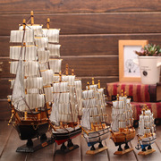 地中海帆船14-50cm模型，摆件仿真实木船，装饰一帆风顺木质工艺船