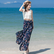 夏季背心女雪纺两件套连衣裙，波西米亚长裙海边旅行度假沙滩裙