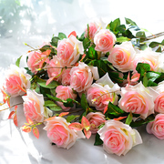 仿真月季单支玫瑰花束绢花干花室内假花塑料花客厅餐桌摆设装饰品