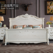 欧式床 白色简约 白蜡木实木雕花 开放漆 双人仿古婚床 1.5/1.8米