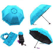 太阳伞防晒防紫外线雨伞女晴雨，两用折叠黑胶三折伞蕾丝公主遮阳伞