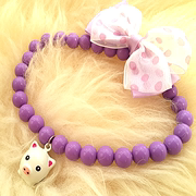 宠物用品 紫色仿珍珠宠物饰品铃铛 小猪 结亚克力珠宠物项链