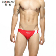 seobean男士泳裤弹性锦纶系绳，印字拼色性感低腰，三角游泳裤70901