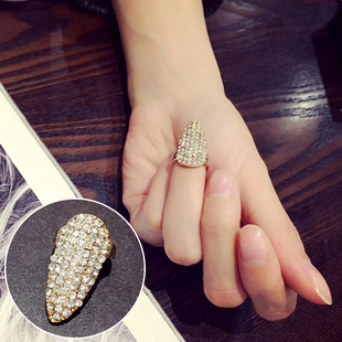 韩版个性彩钻指甲盖戒指美甲，水钻指甲套护甲，关节指环装饰品女