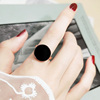 欧美黑色圆牌戒指女款镀18k玫瑰，金食指(金食指)戒子，日韩版指环潮人配饰品