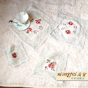 外贸欧式美式乡村田园纯棉丝带，绣花蕾丝盘垫，餐垫杯垫装饰处理