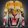 创意个性3d动物头像大老虎图案，印花上衣非主流，时尚男士v领t恤衫