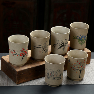 大号粗陶茶杯水杯陶瓷杯子，230毫升陶制茶杯品茗杯，日式复古杯茶具