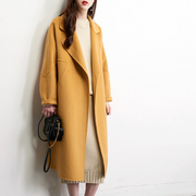黄色茧型长款双面呢羊毛，毛呢呢子外套韩版中长款双面，羊绒大衣女