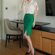 绿色半身裙春夏高腰包(高腰包)臀一步裙中长款西装职业短裙黑色西裙半裙女