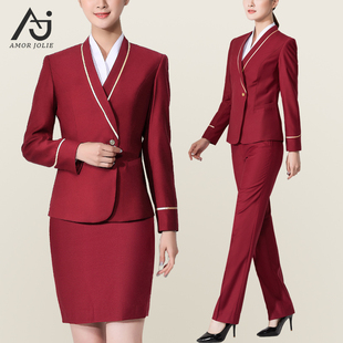 南航空姐制服职业装女裙套装，包臀套裙马夹，航空乘务员工作服国韵红