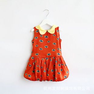 韩国宝儿夏款童装连衣裙花朵领眼睛图案公主裙无袖连衣裙13632