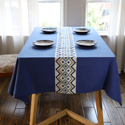 民族风蓝色棉麻餐桌布艺 新中式日式长方形家用简约茶几桌旗民宿