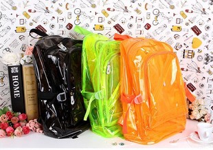 韩版塑料糖果色包包荧光包果冻(包果冻，)男女学生书包，透明双肩包背包(包背包)春夏包