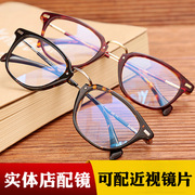 全框板材近视眼镜框女弹簧防蓝光，眼镜架男潮韩版复古大框轻w66006