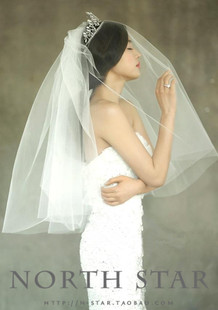 新娘结婚婚礼白色头纱短款婚纱韩版式甜美双层素纱软头纱