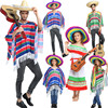 墨西哥服装万圣节cos成人男女，彩色墨西哥民族风情披风服装