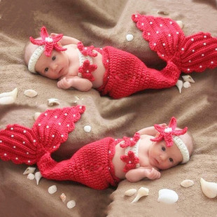 婴儿摄影服装女宝宝满月百天照，美人鱼衣服影楼拍照道具可爱月子照