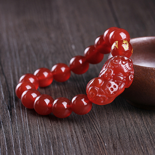 天然红玛瑙貔貅手链 天然红玛瑙皮丘手串 背一钱红玛瑙貔貅